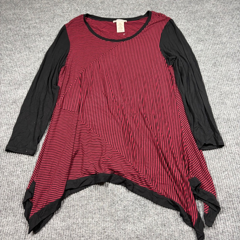 Philosophy Republic Clothing Shirt Womens XXL Black Wine Striped Sharkbite Top
